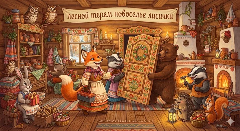 Иллюстрация к стихотворению «Как лисе ватагой звери подсобили с новосельем.» - Локи; категории: Стихи для малышей, Школа и взросление, Считалки и игровые стихи.
